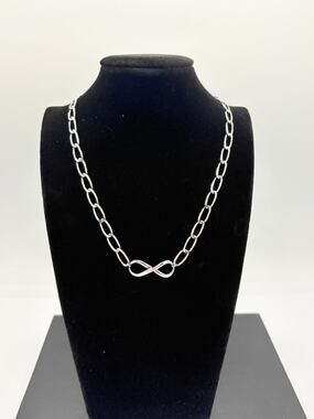 Oval Link Chain 925 Sterling Silver Infinity Necklace - Minimalist Vintage